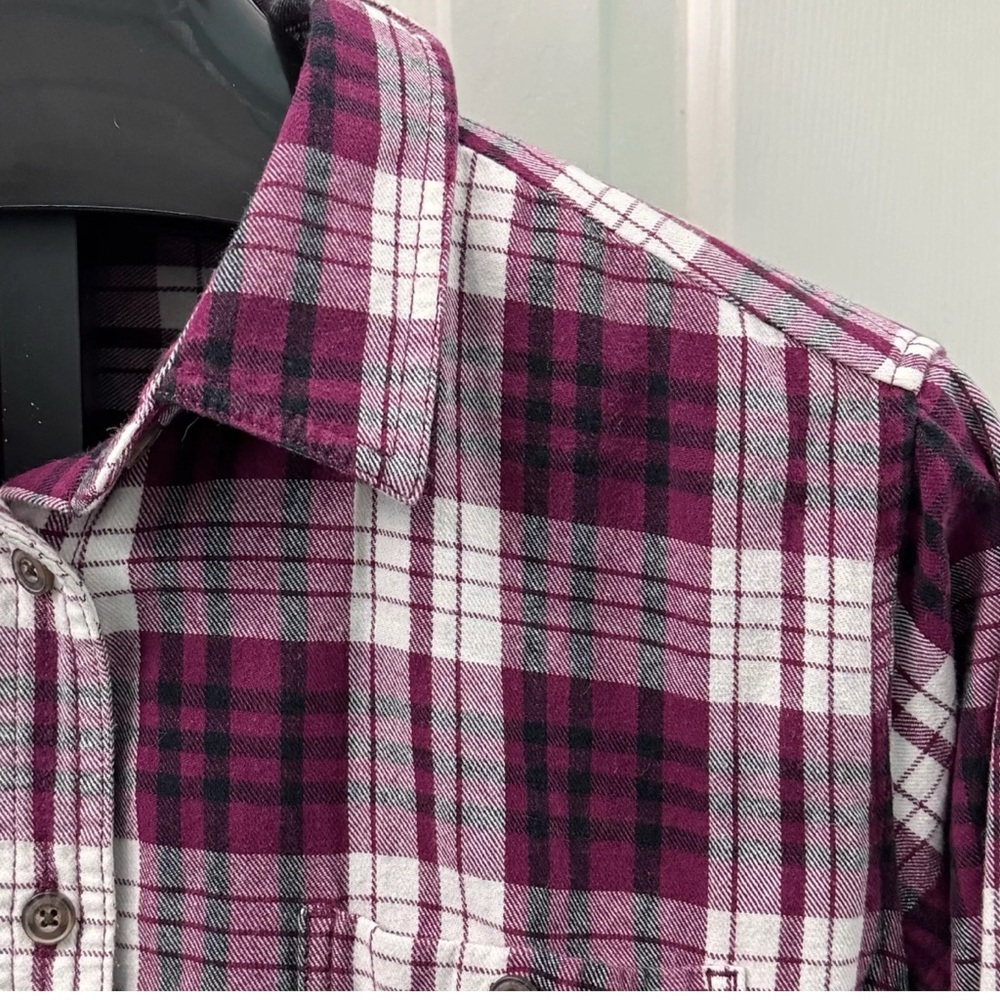 Duluth Trading Co Women's Size 2X Free Swingin Flannel Purple Button Down Shirt - Picture 2 of 5